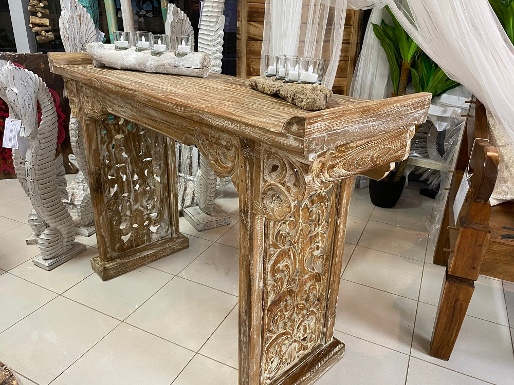 Teak Toyo Handcarved Side table 160 cm Natural wash