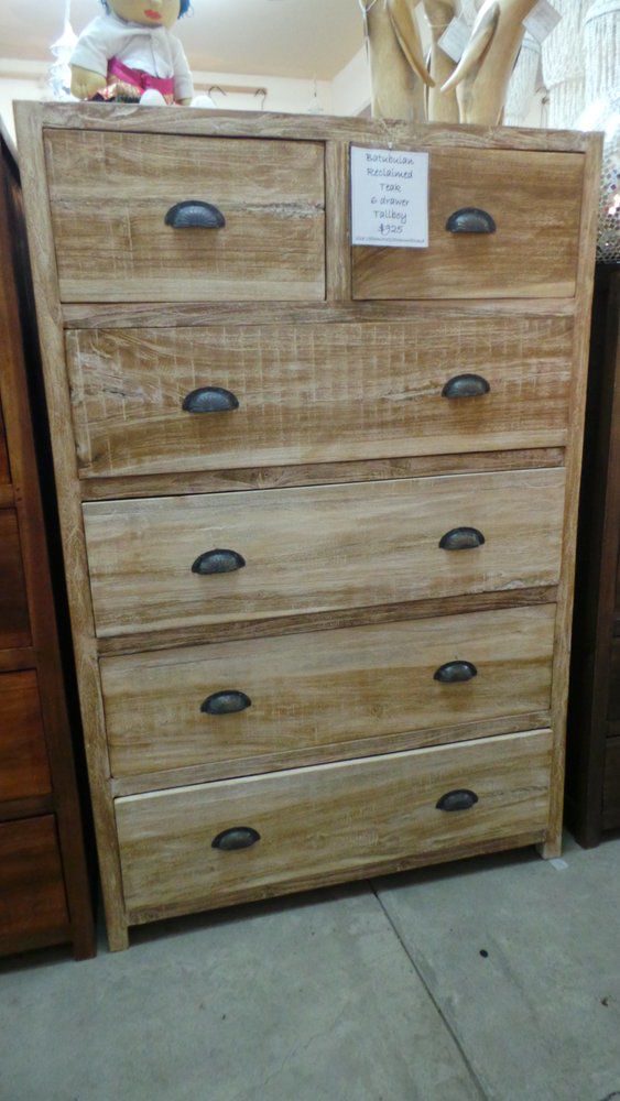 Batubulan Tallboy Teak 6 Drawers Creamwash or Natural stain1 mtr length