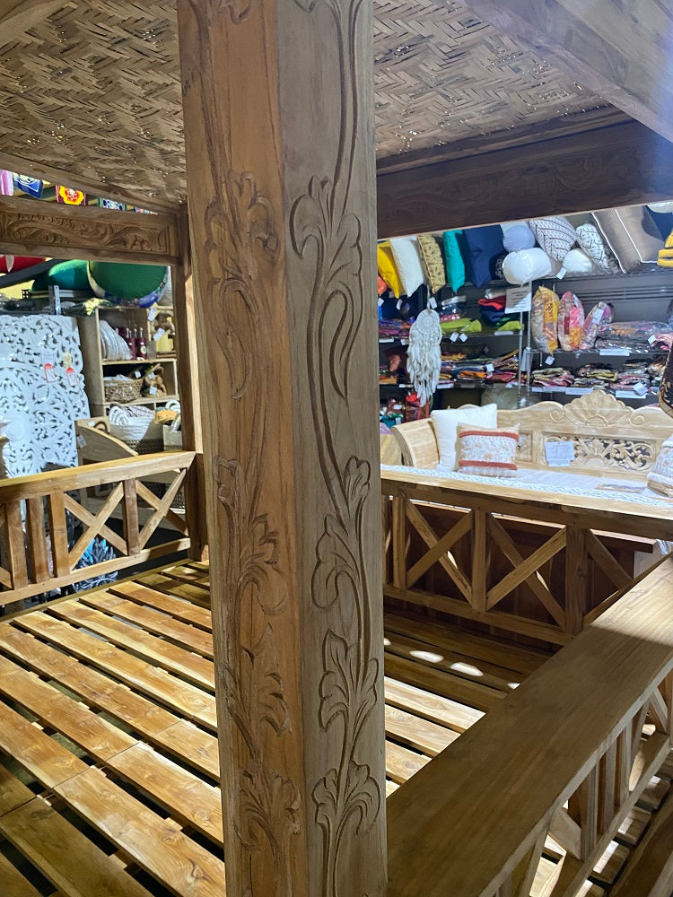 Recycled Teak Gazebo Canopy Daybed with handcarved panels Queen