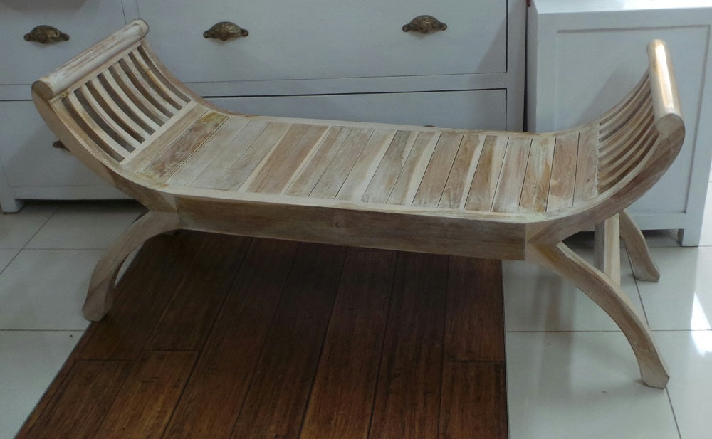 Plantation Teak slat cream wash Kartini bench 126cm