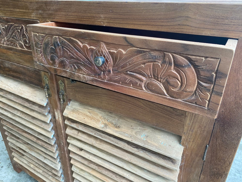 Mas Recycled teak 2 louvre door 2 drawer cabinet