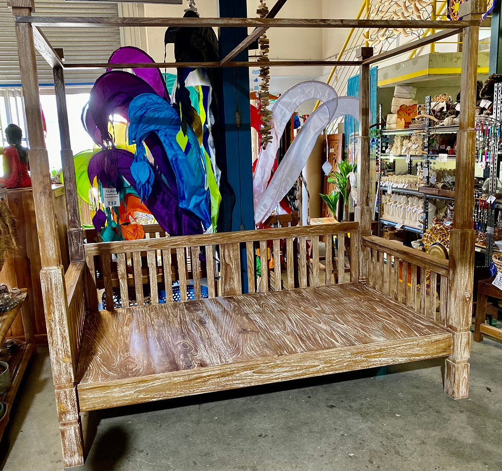 Mas Recycled Teak Canopy Daybed King Single (Creamwash)