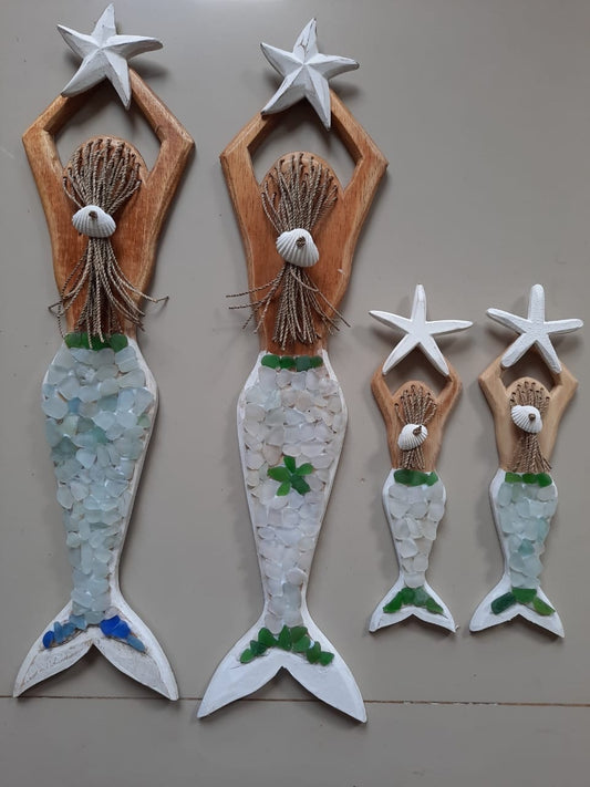 Mermaid wood/Seaglass wall hanger turquoise mix colour and white