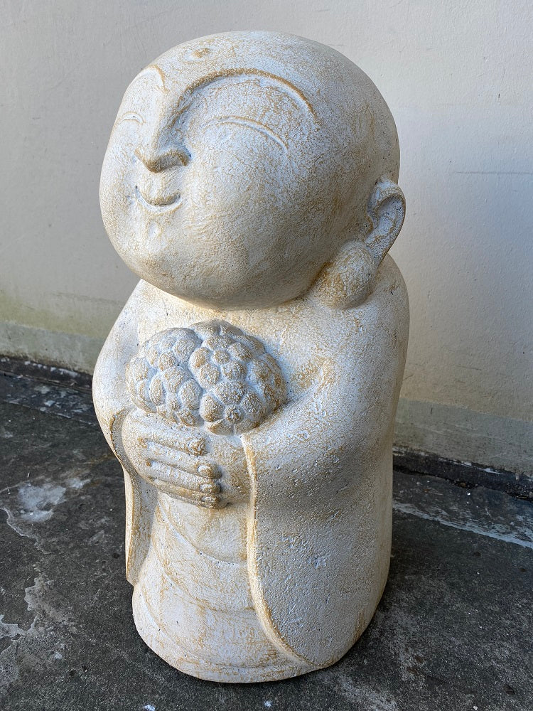 Monk offering flowers 55cm Cement/fibre Creamwash