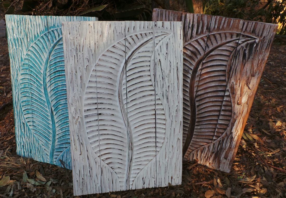 Timber hand carved Leaf design Panel