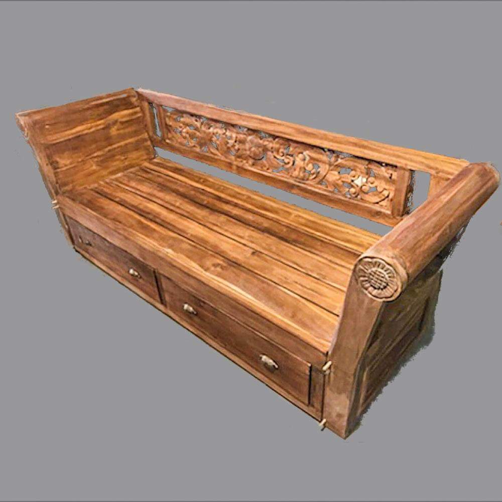 Batubulan Yanto Recycled Teak Daybed with Drawers Matthew Medium (Natural)