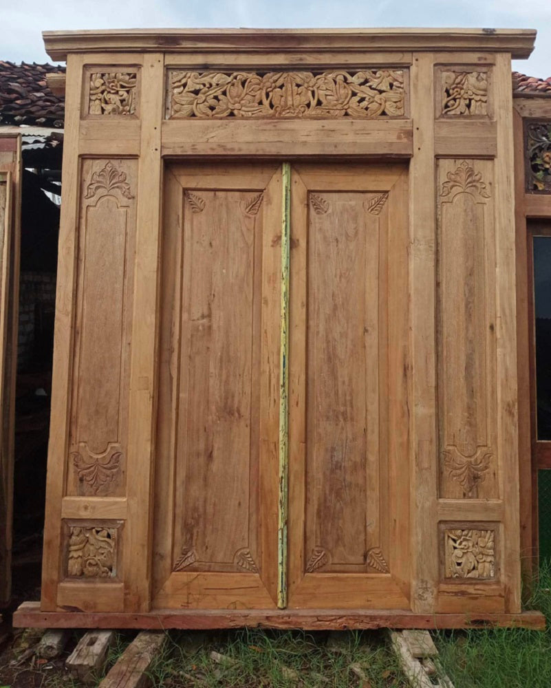 Antique Original pre used Teak Door natural finish with carving