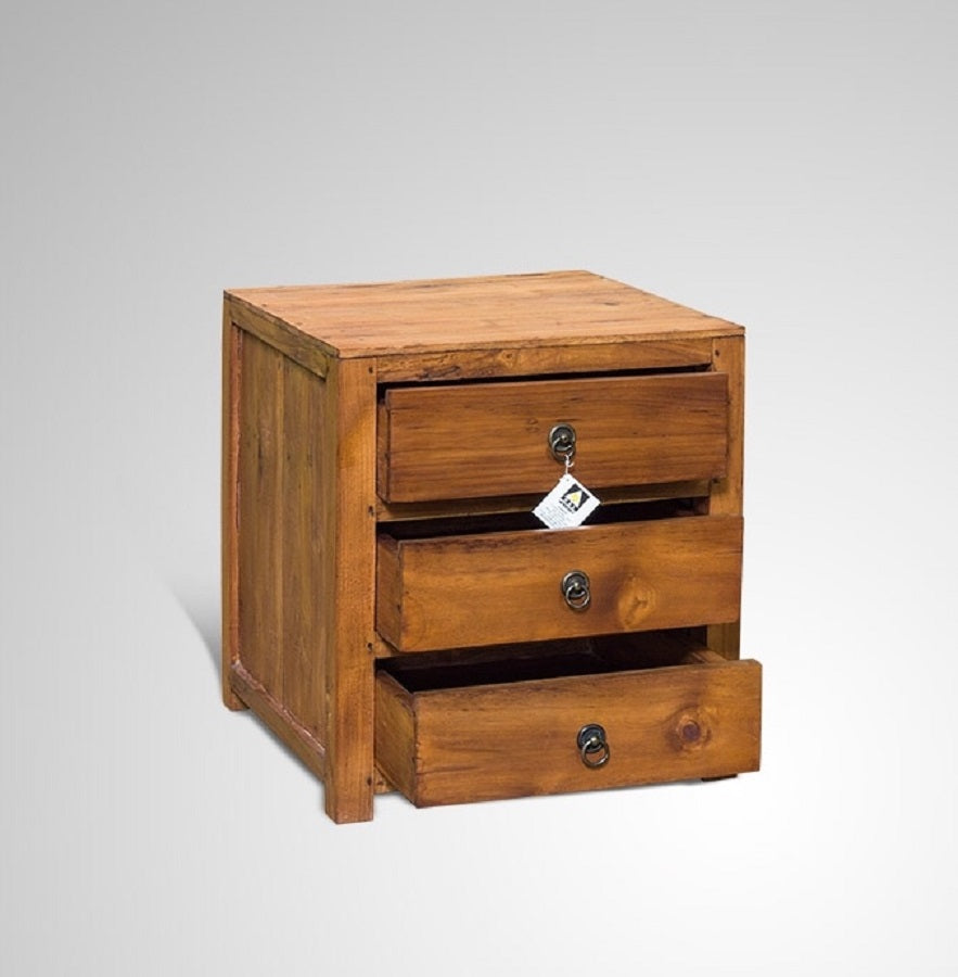 Bedside cabinet Teak 3 drawer Natural stain finish