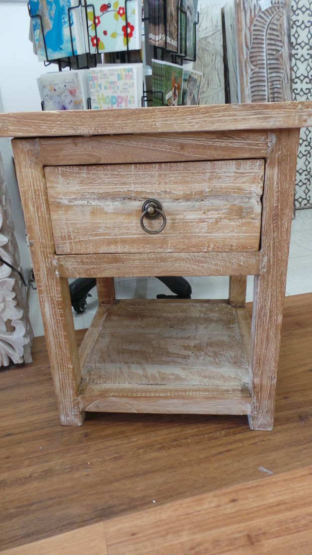 Batubulan Teak Bedside Cabinet Creamwash