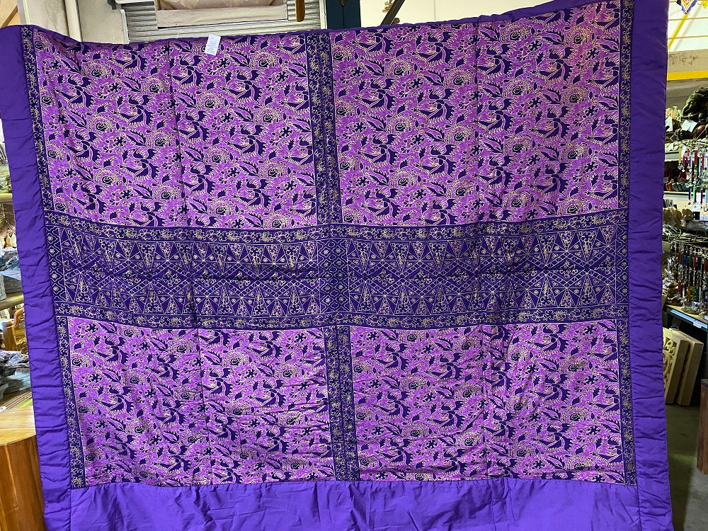 Bedspread King Batik print Bird design Purple