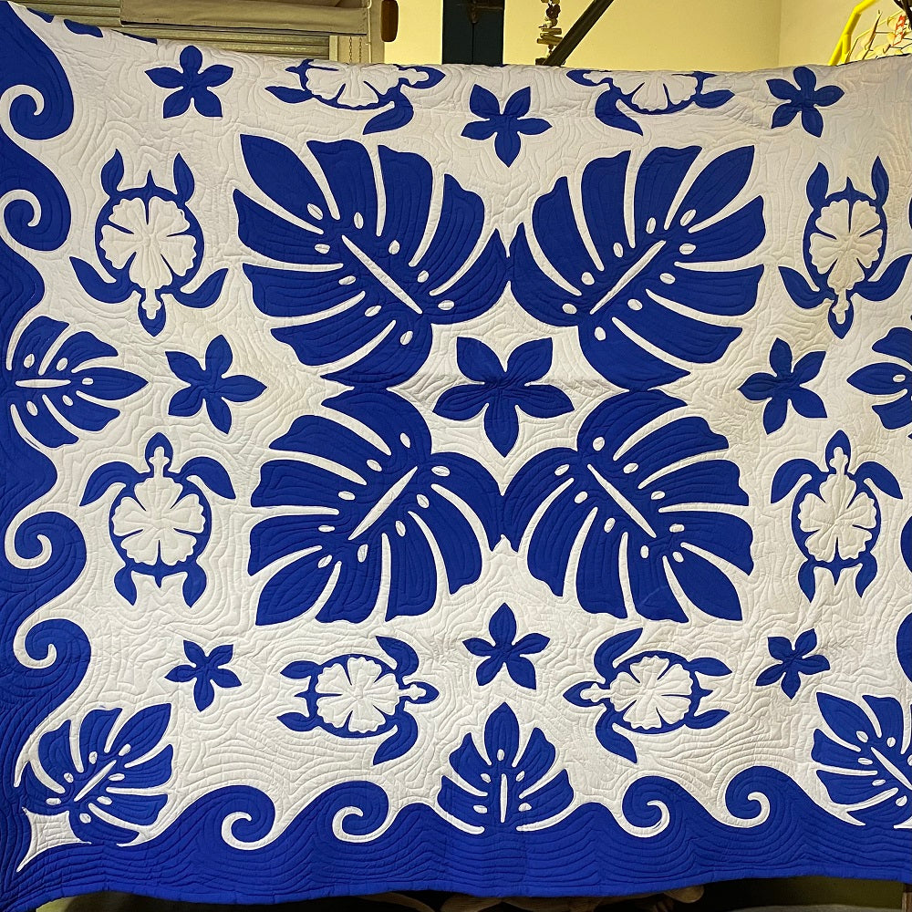 Bedspread Queen Batik Hand Painted Monstera Leaf Turtle