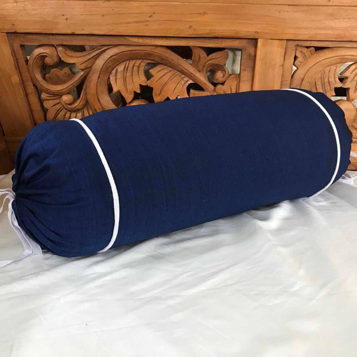 Cotton Ikat Medium Bolster Cover With Ties 52cm x 22cm