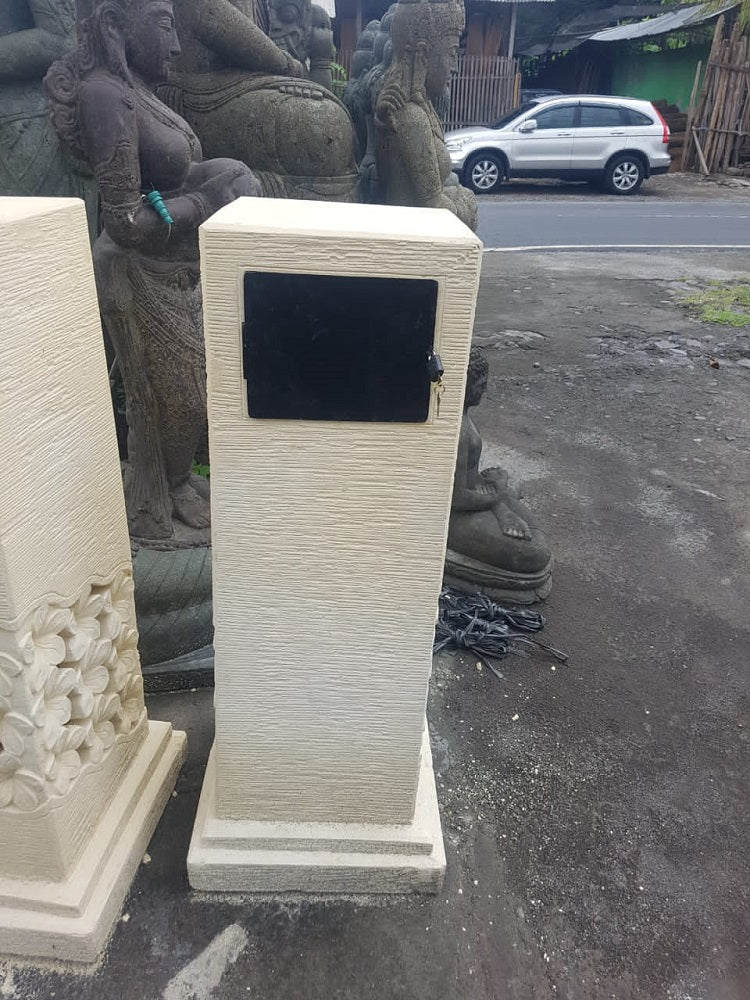 Letterbox Handcarved cement with metal fittings