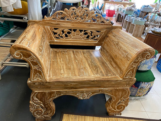 Toyo Recycled Teak Kartini Carved Chair (cream wash)