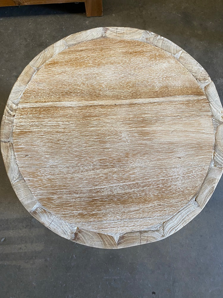 Teak Cylinder stool/side table 40cm(h) x 35cm(dia) Creamwash finish