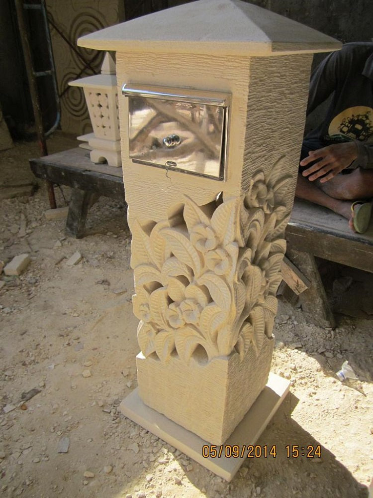 Limestone Letter Box handcarved metal fittings