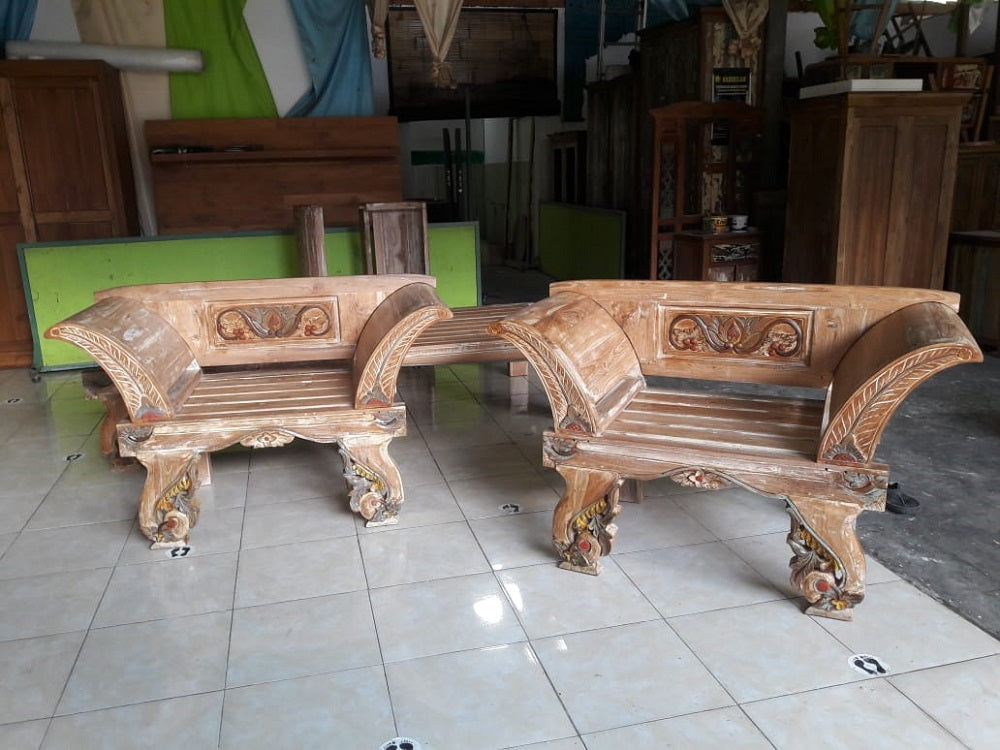 Mas Kartini Ubud Handpainted Carved Detail Recycled Teak Daybed Single