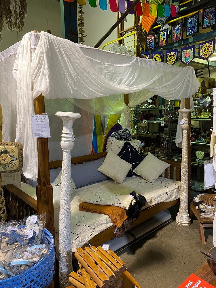 Mas Canopy Recycled Teak Daybed King Single (Natural)slat sides and back panels