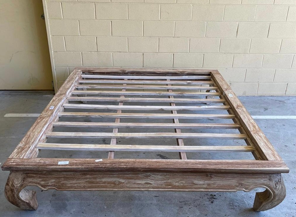 Teak Opium Eastern Style Bed Double (Creamwash)