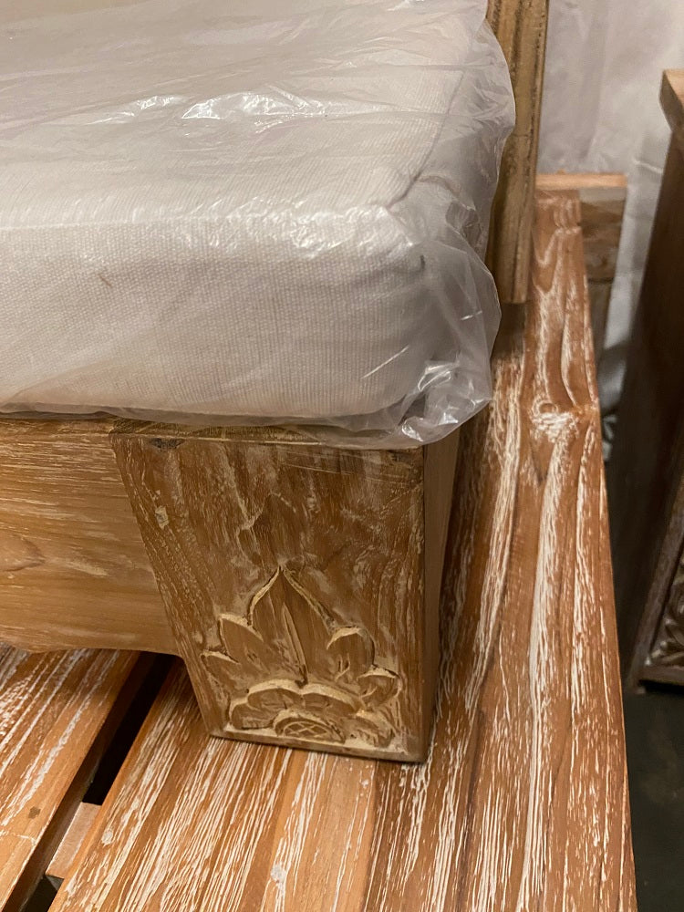 Recycled Teak Meditation Chair carved Creamwash