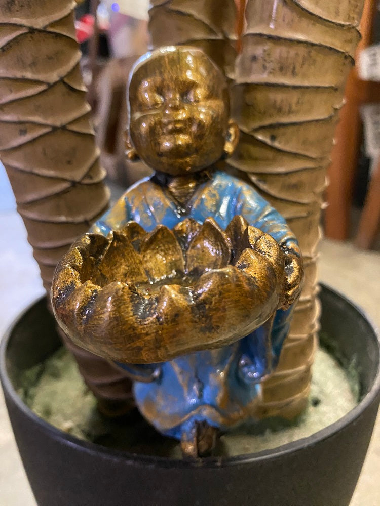 Standing Monk with 'begging' bowl resin 13cm tea light holder