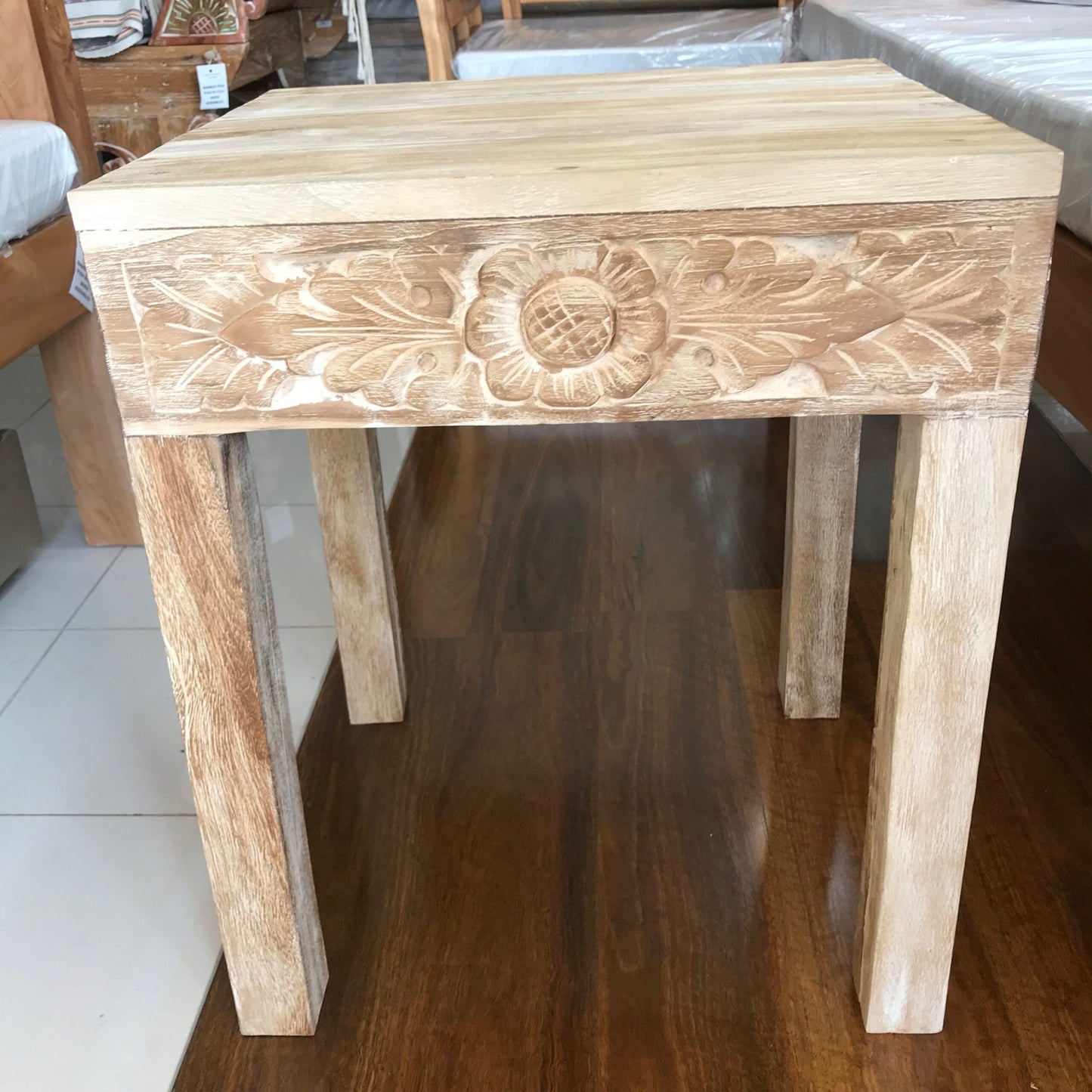 Teak carved sides coffee Table small 50cm ht