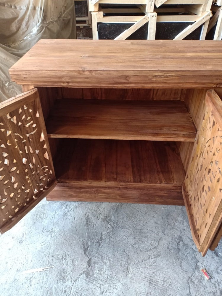 Mas Recycled Teakwood Sideboard/cabinet with 4 handcarved doors 180cm length 80cm ht