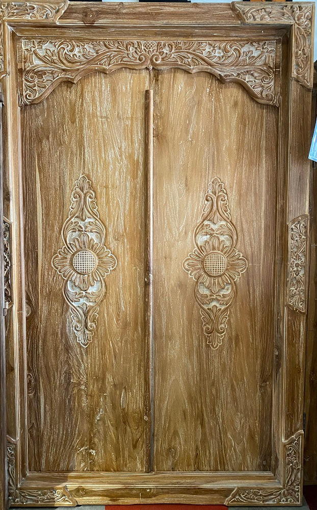 Recycled Teak Balinese Door Carved panels front and back 240cmx150cmw