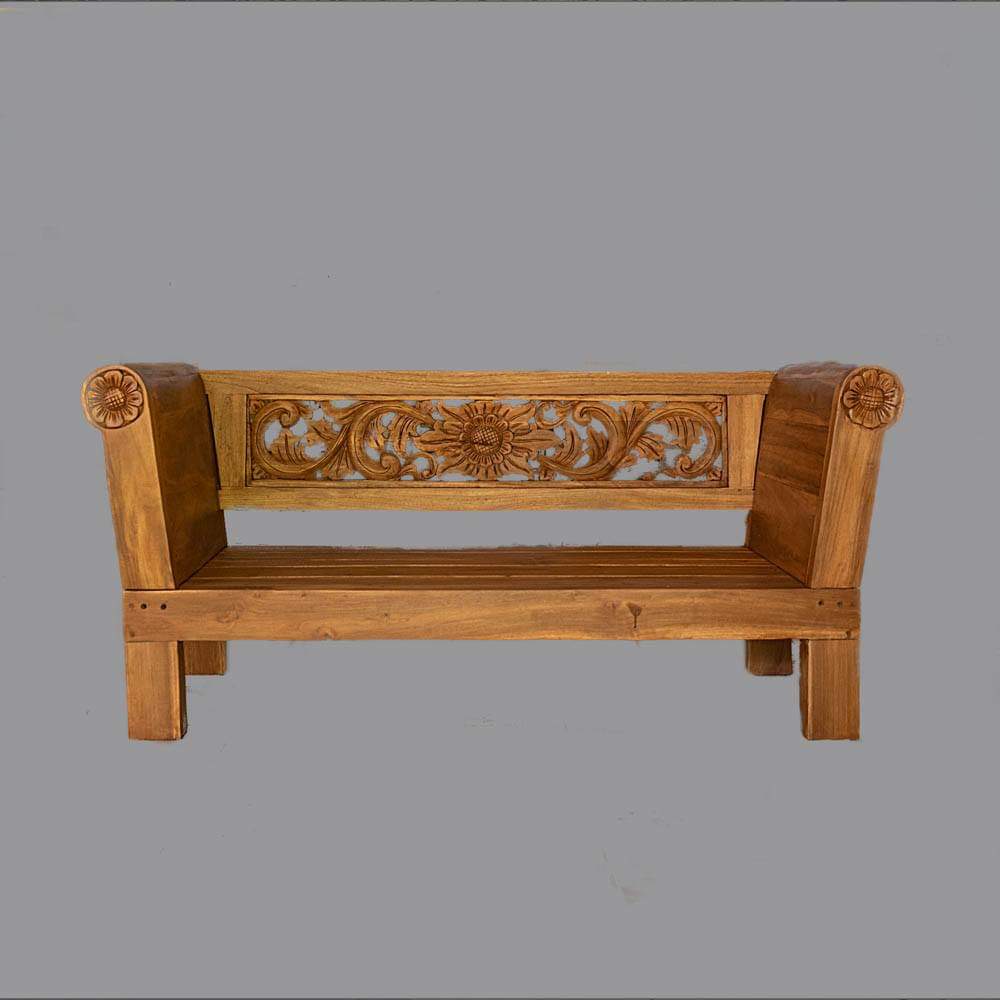 Batubulan Yanto Recycled Teak Mini Bali Day Bench / Daybed (Natural)