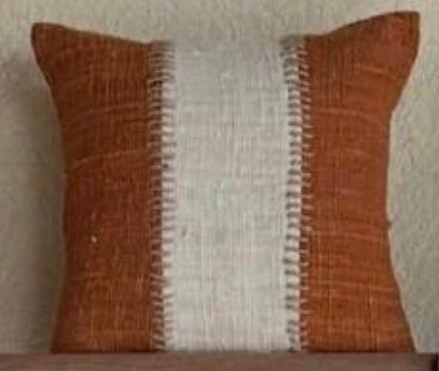 Cotton Rustic Open Weave Cushion Terracotta Cover combination colours 40x40cm plain cotton back