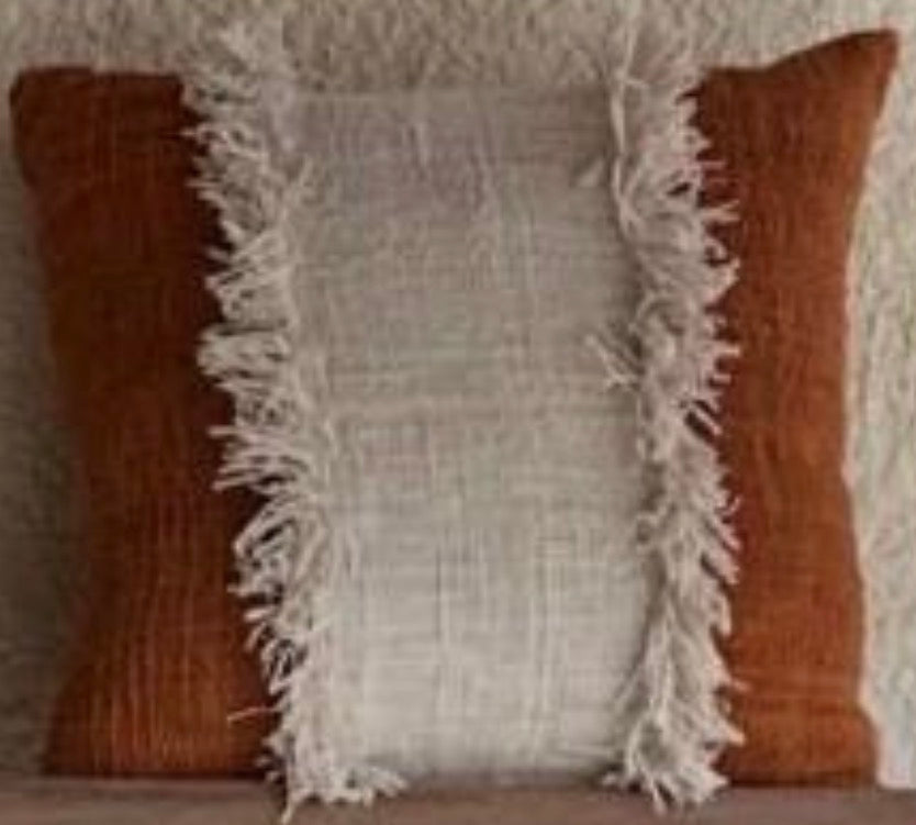 Cotton Rustic Open Weave Cushion Terracotta Cover combination colours 40x40cm plain cotton back