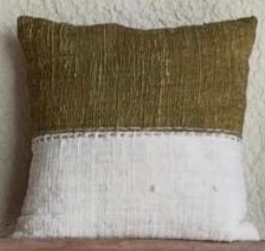 Cotton Rustic Open Weave Cushion Olive Cover combination colours 40x40cm plain cotton back (Copy)