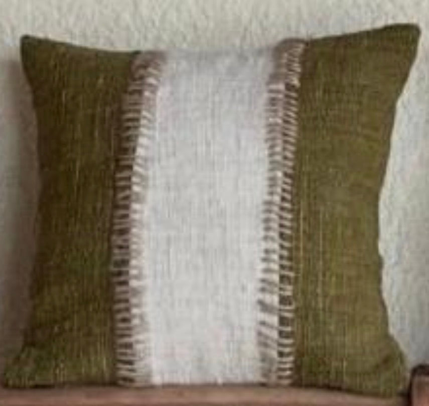Cotton Rustic Open Weave Cushion Olive Cover combination colours 40x40cm plain cotton back (Copy)
