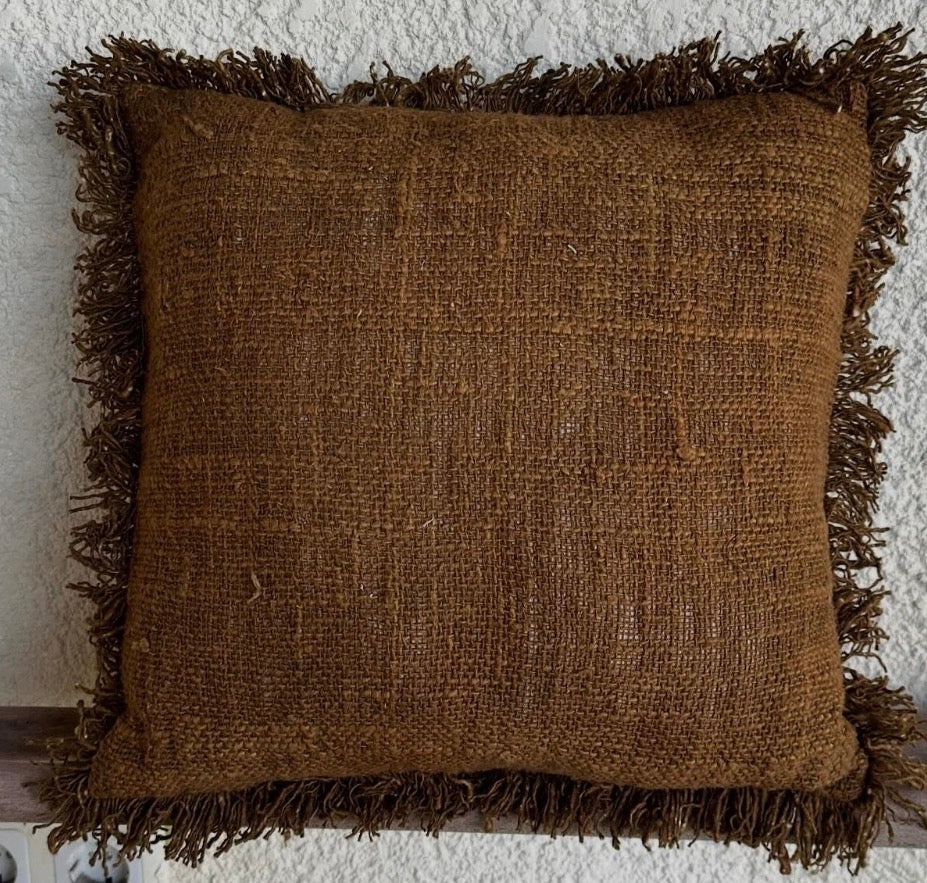 Cotton Rustic Open Weave Cushion Brown Cover combination colours 40x40cm plain cotton back (Copy) (Copy)