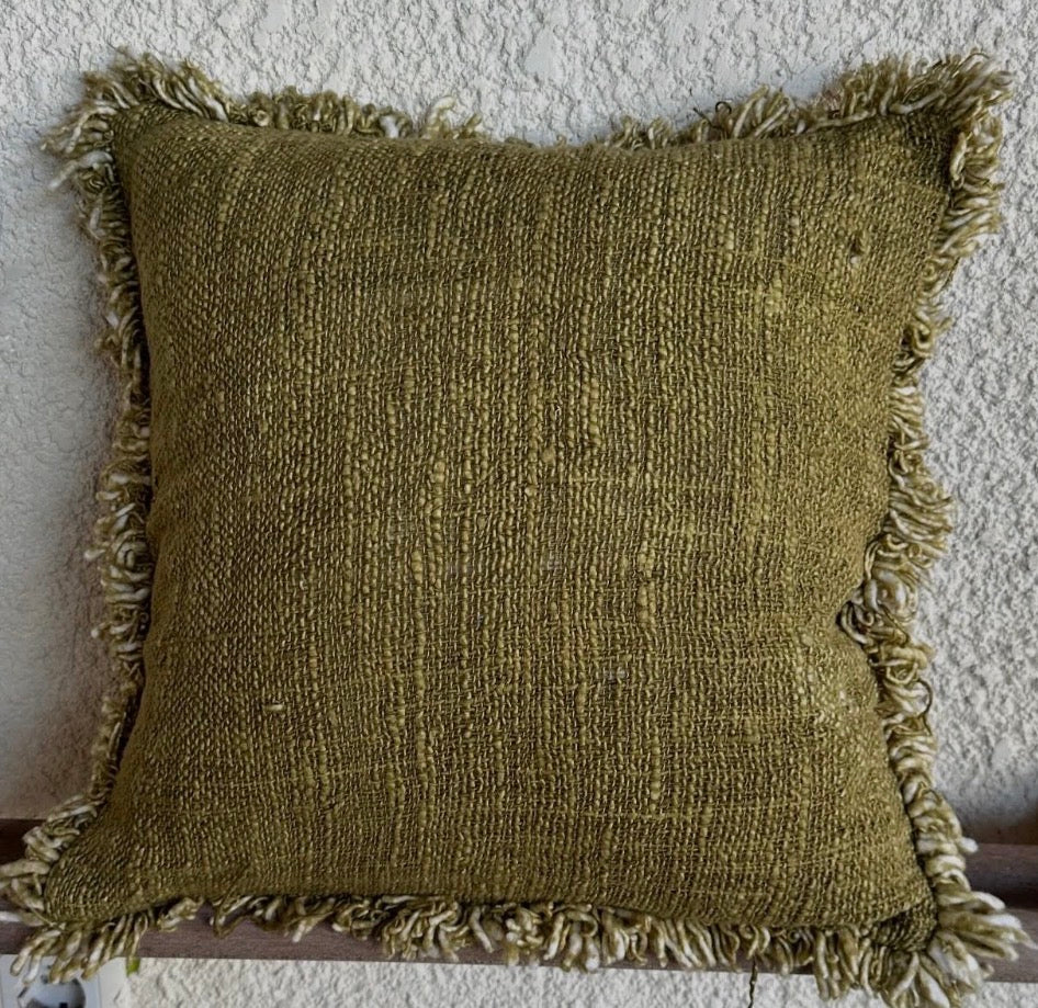 Cotton Rustic Open Weave Cushion Olive Cover combination colours 40x40cm plain cotton back (Copy)