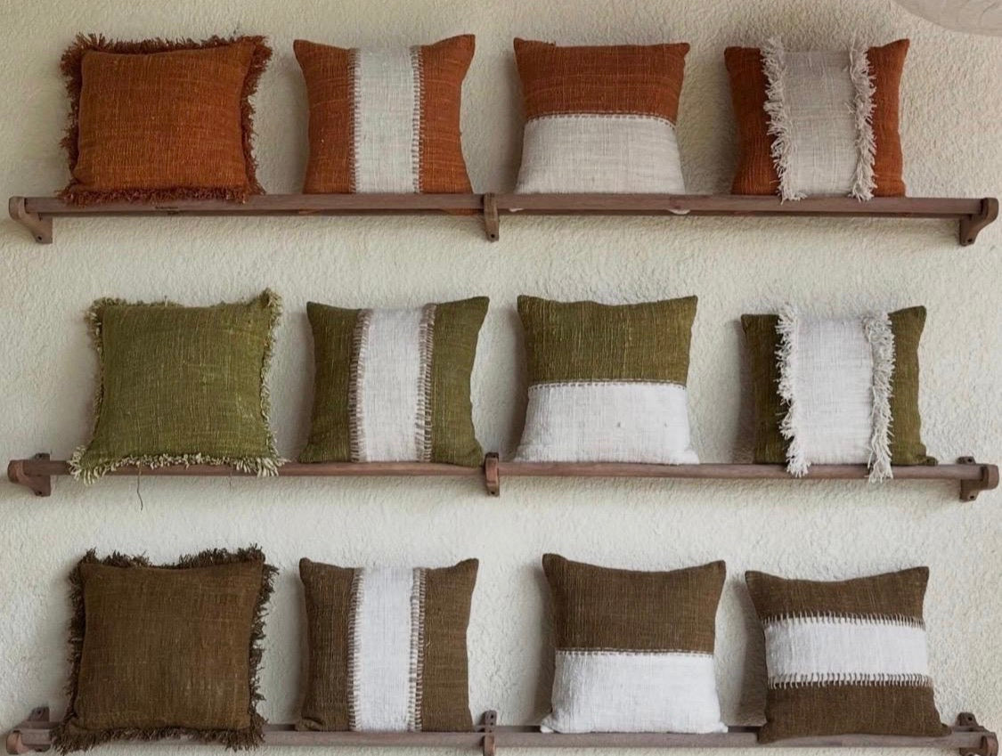 Cotton Rustic Open Weave Cushion Brown Cover combination colours 40x40cm plain cotton back (Copy) (Copy)