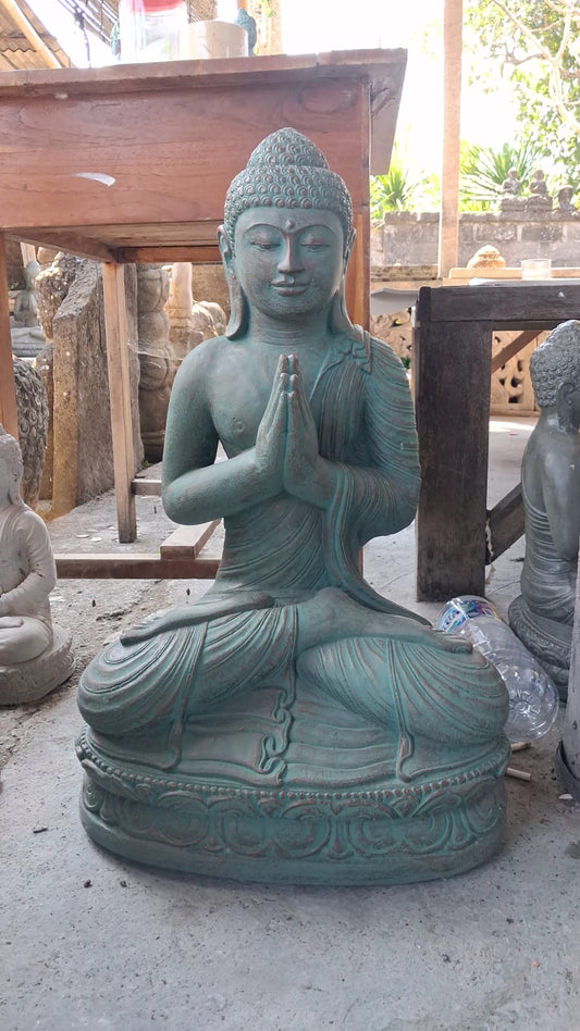 Buddha Namaste/Pray cement 60cm Copper Green