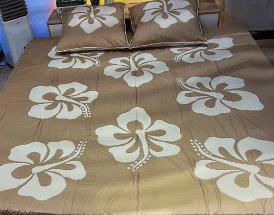 Bed sheet Set Queen Cotton Sewn on Design Panel Batik with 2 Pillow Covers