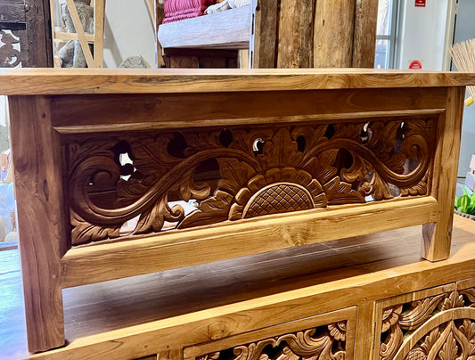 Teak Carved coffee Table 4 side open carving Natural finish