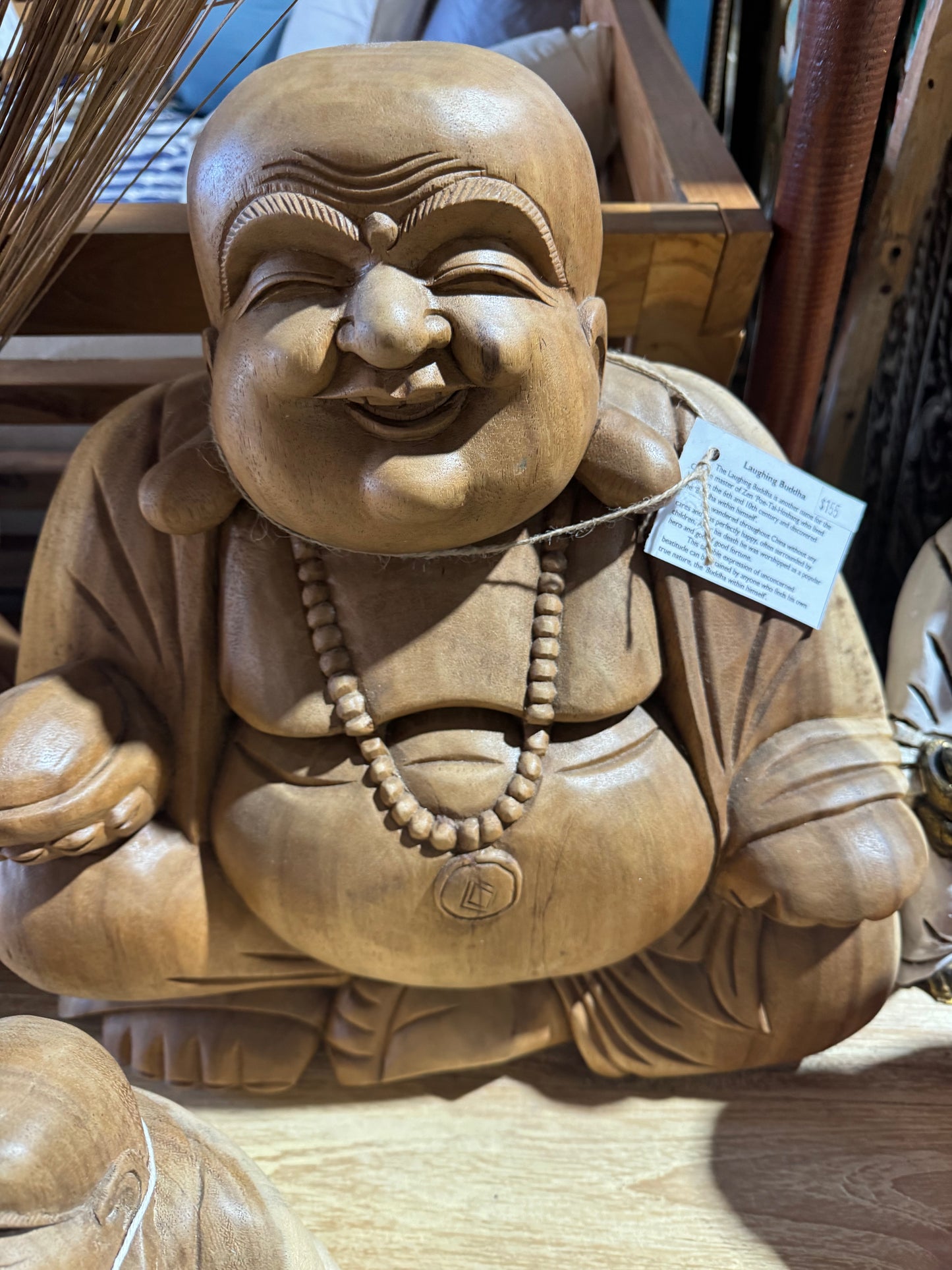 Buddha Happy Wooden Hand Carved 40cm (h)