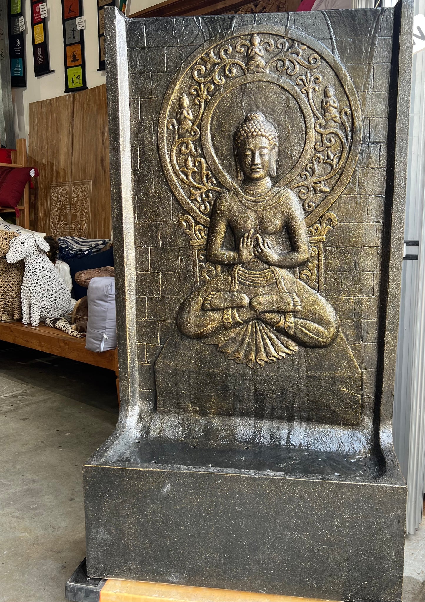 Buddha Meditation  Wall Water feature with base.  GRC  140cm ht