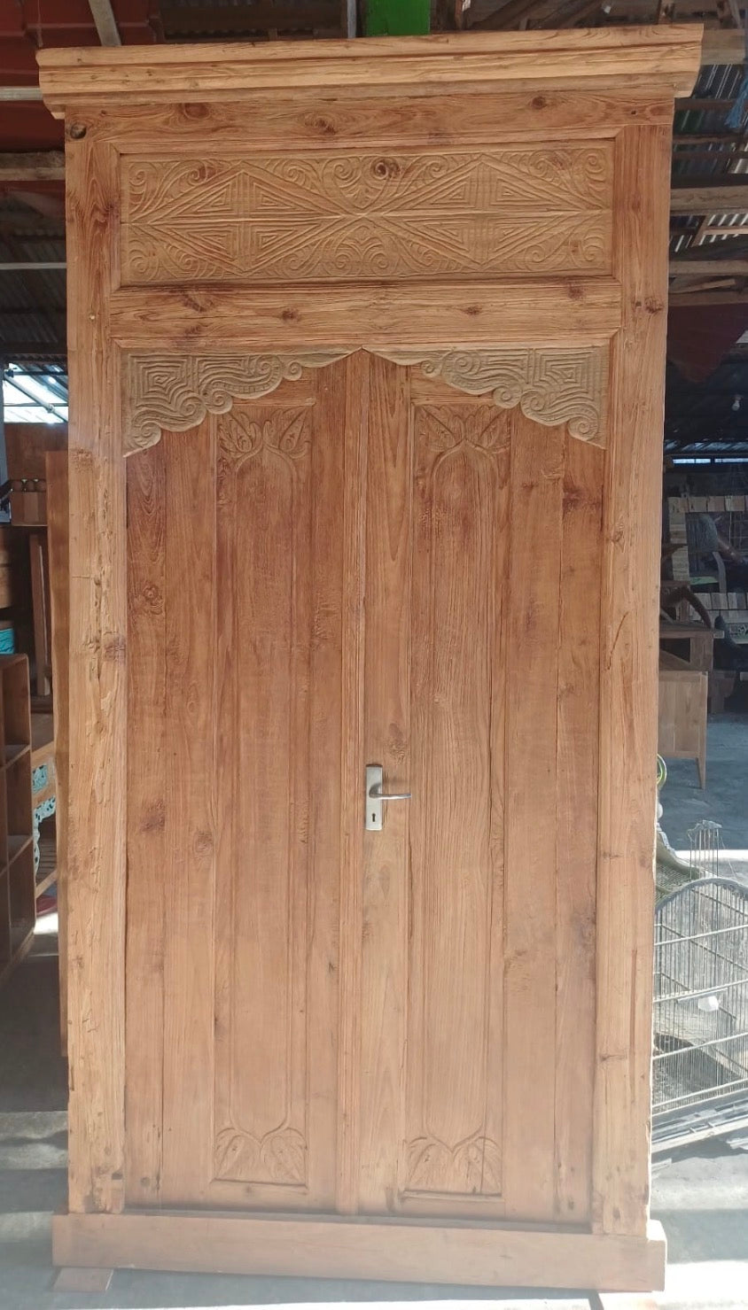 Mas Original pre-used Teak Door natural finish rub back original paint with carving