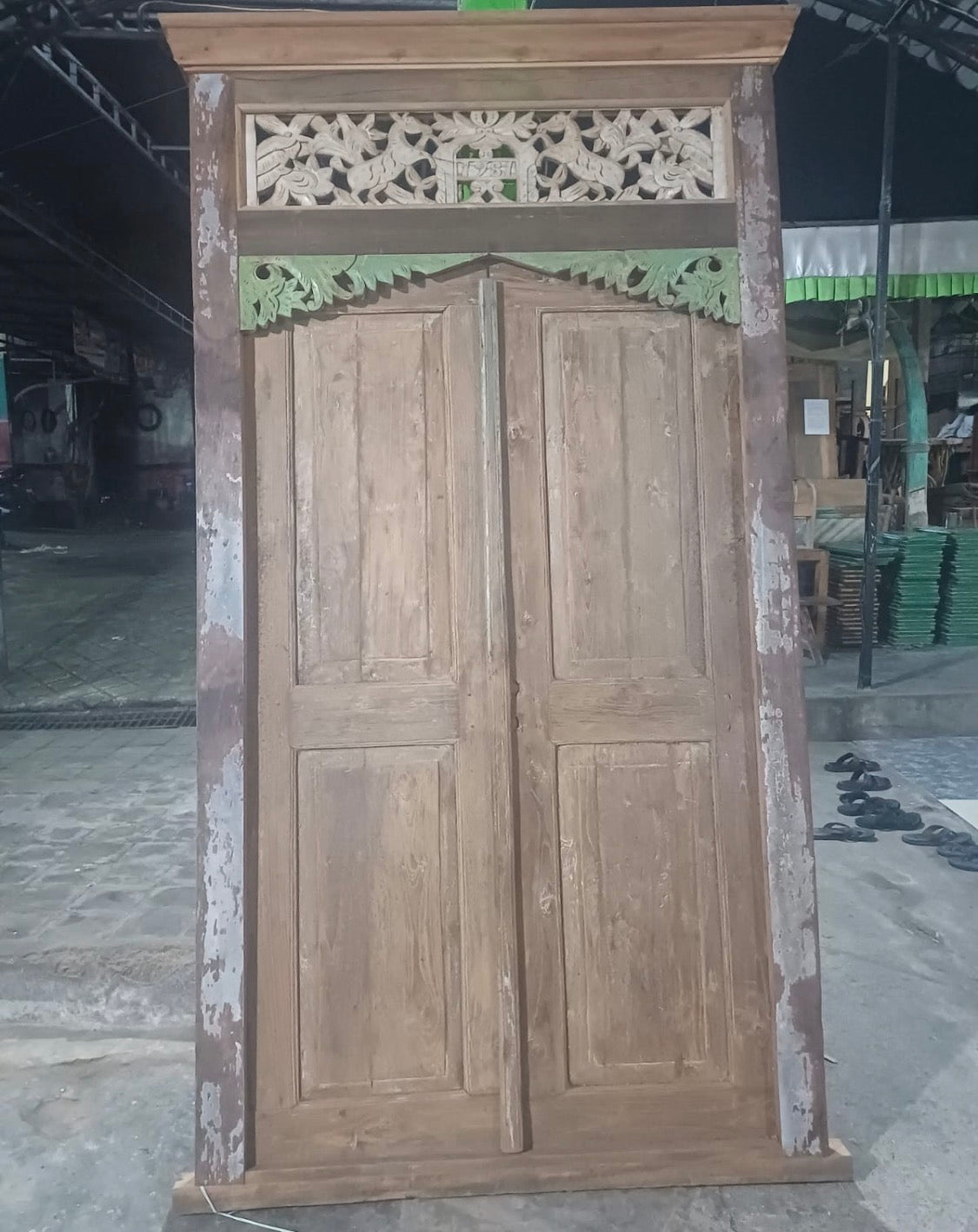 Mas Original pre-used Teak Door natural finish rub back original paint with carving 250cmht
