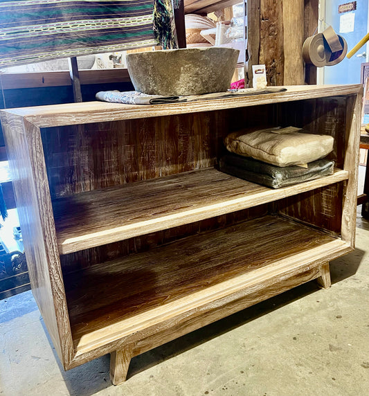 Mas Sideboard/ shelf cabinet recycled teakwood cream wash 120cm lengthx50cmx80cmht