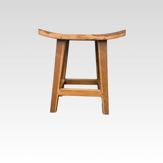 Stool recycled Teak curved seat 50cm x 30cm x 50cm height
