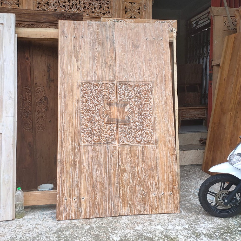 Door Panel set Teak Hand Carved Natural Wash finish