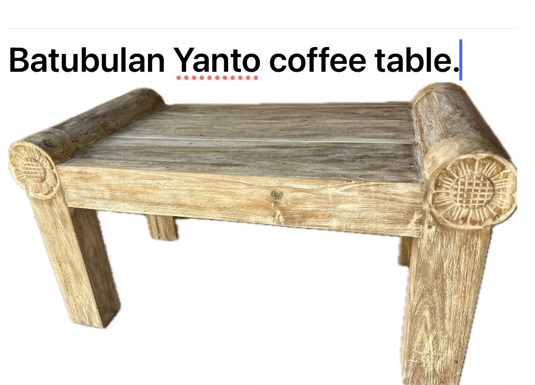 Yanto  Teak carved  coffee table 95cmx50cmx45cm ht natural finish
