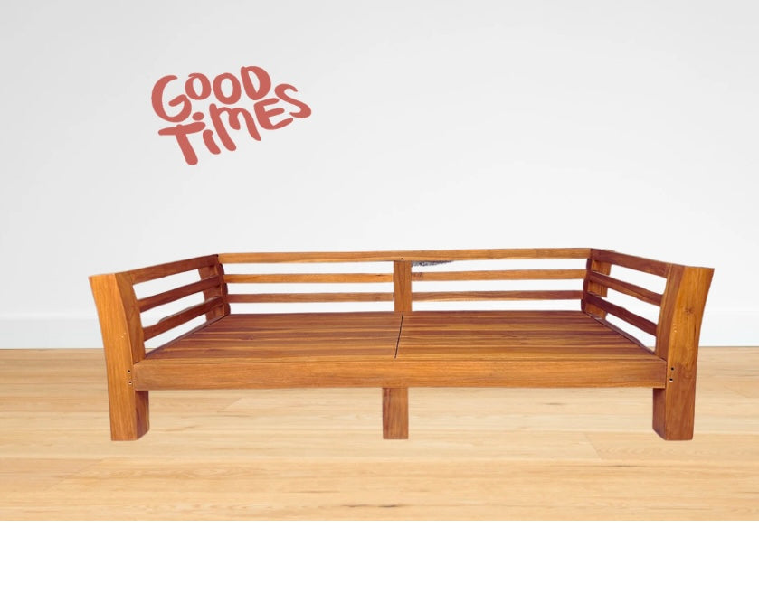 Batubulan Elde curved arm Teak Daybed lowline 6 leg Single (Natural)