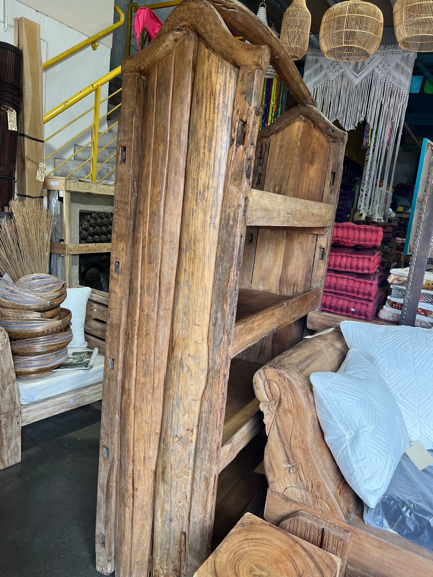 Antique Rustic old Hardwood including old wooden Oxen Bow Yoke wood .4 Shelf  Bookcase