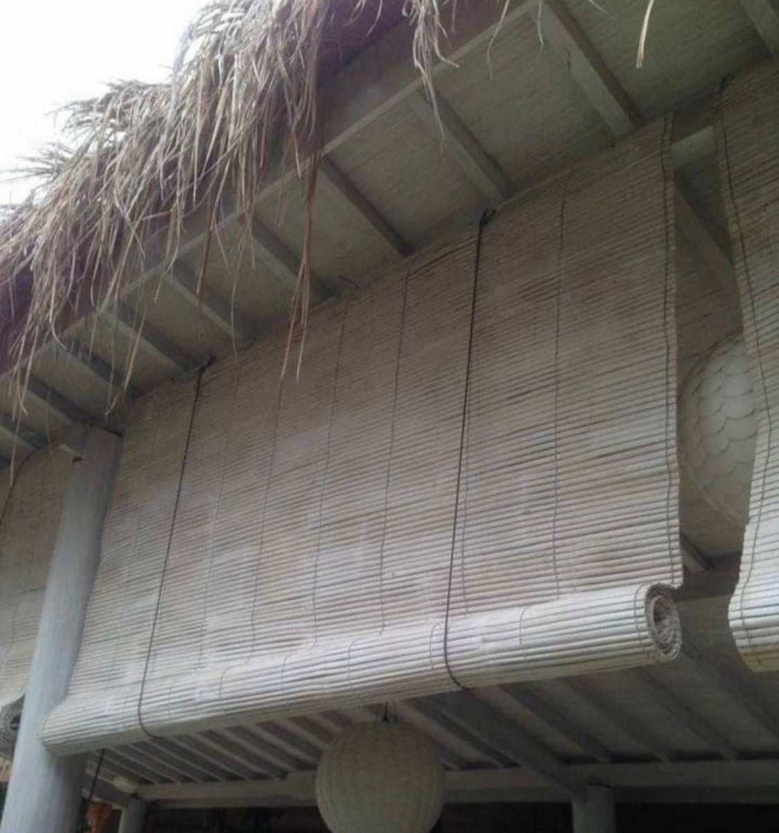 Bamboo Blind White wash painted indoor/outdoor Nylon Cords metal fittings